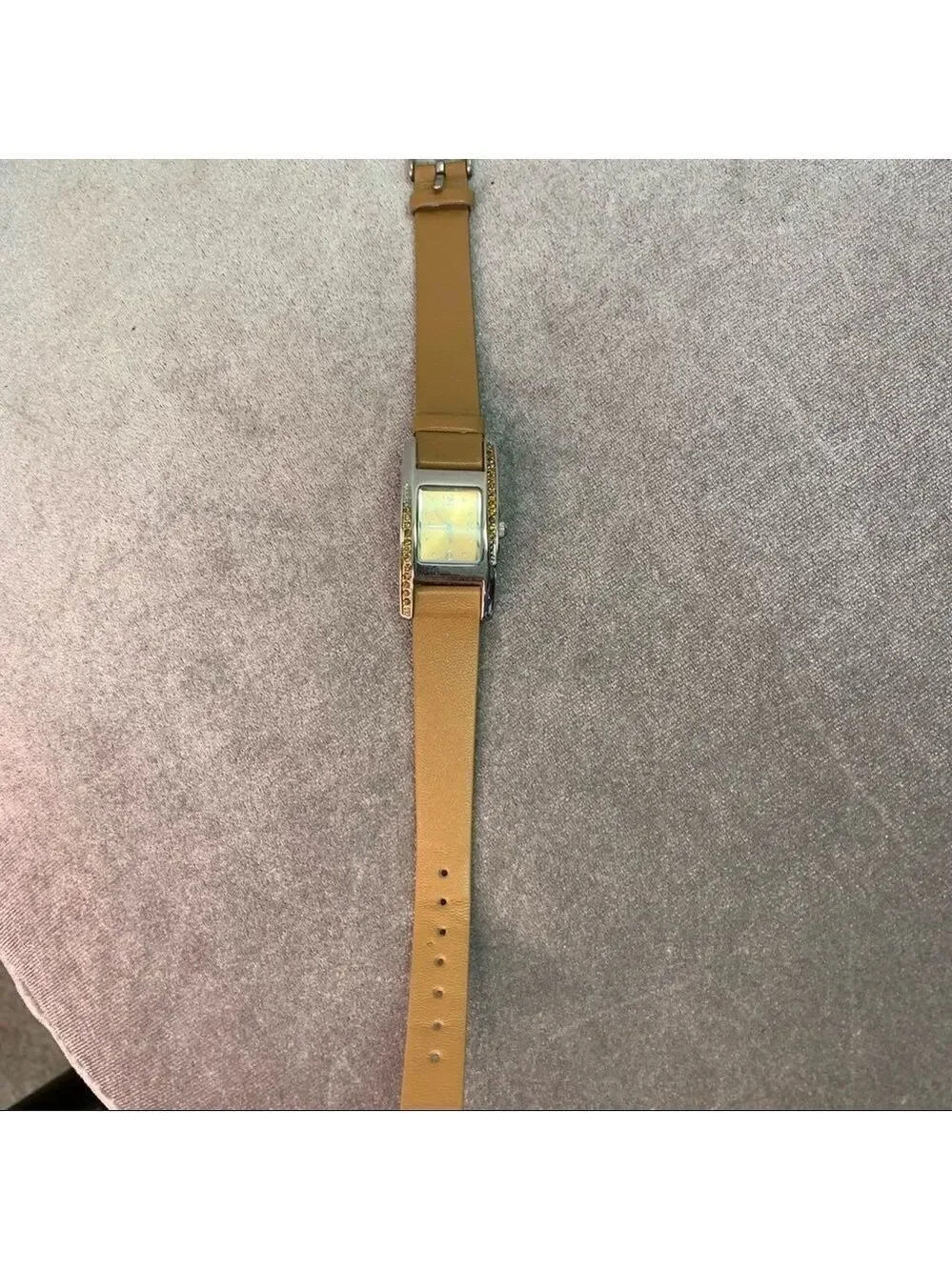 Quartz camel coloured rectangular crystal rhinestone trim watch